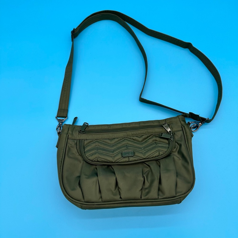 Lug Mamba Crossbody Bag Olive Green Quilted Nylon Travel Purse‎ Organized